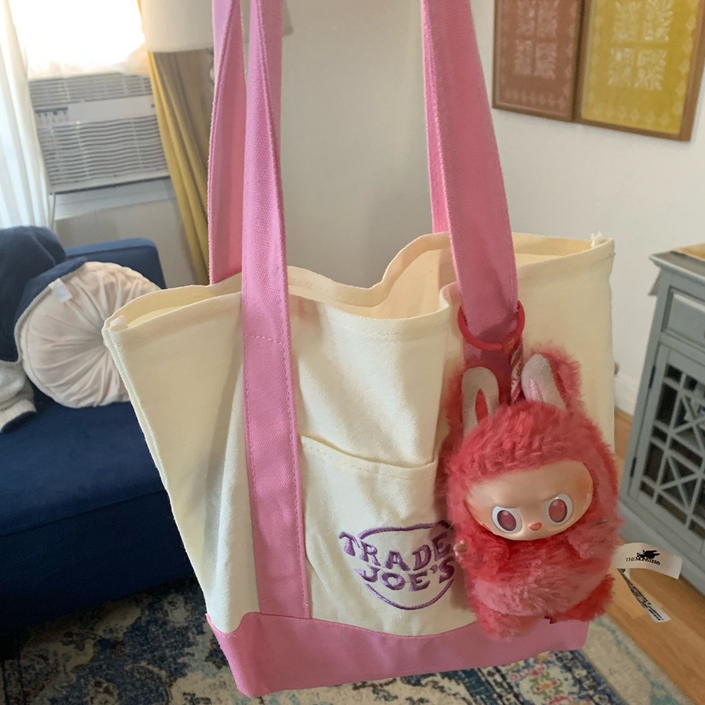 LOVE Pink Labubu comes w/ Trader Joe's Pink & Cream Tote Bag for Valentine’s Day